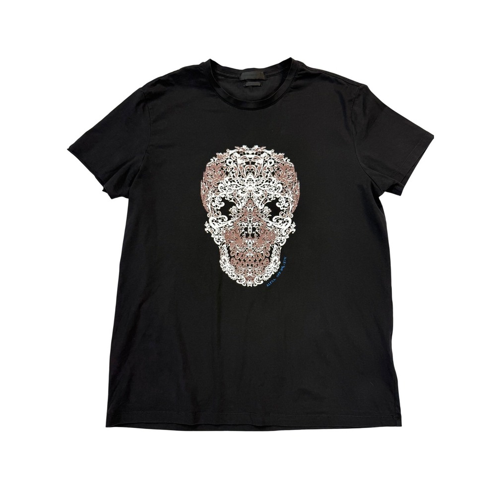 Alexander McQueen T-Shirt Mens XXL Black Excellent Filigree Skull Graphic Italy